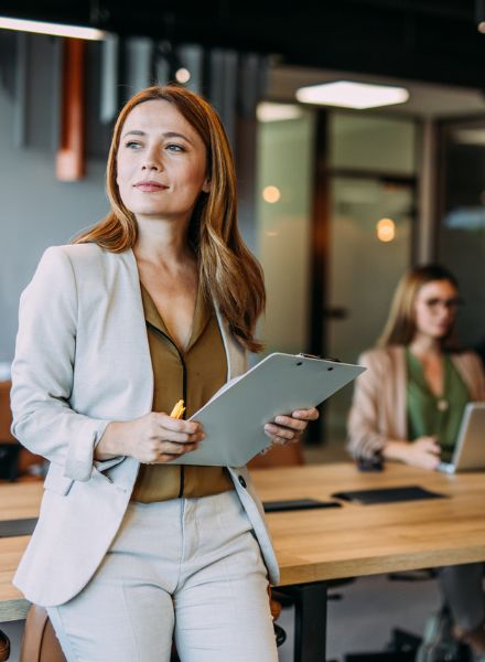 woman thinking critically in business
